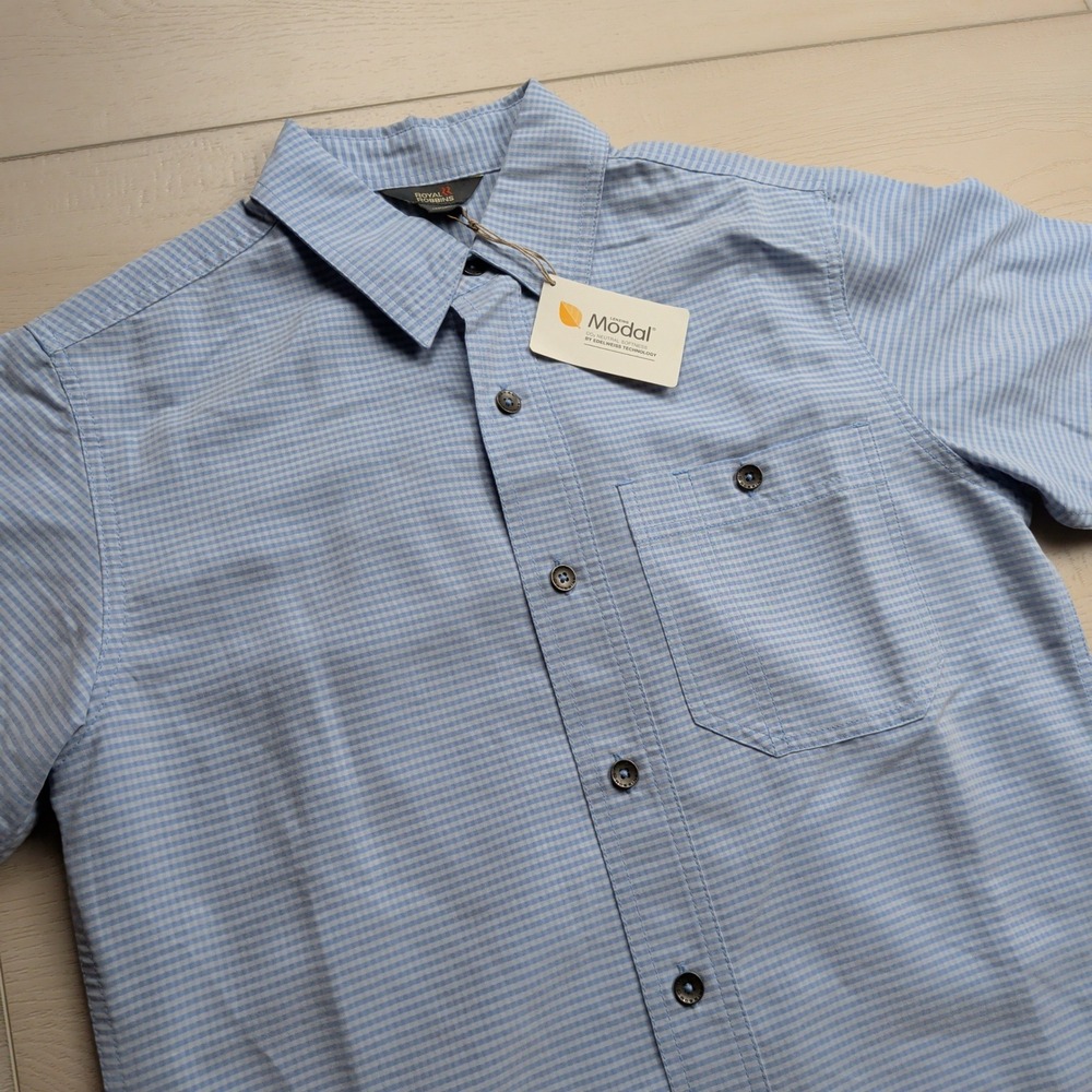 NEW Royal Robbins Shirt Mens S Mojave Desert Pucker Short Sleeve Blue UPF 50+